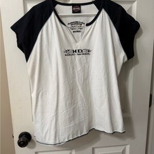 Harley-Davidson White and Black Raglan Short Sleeve Tee